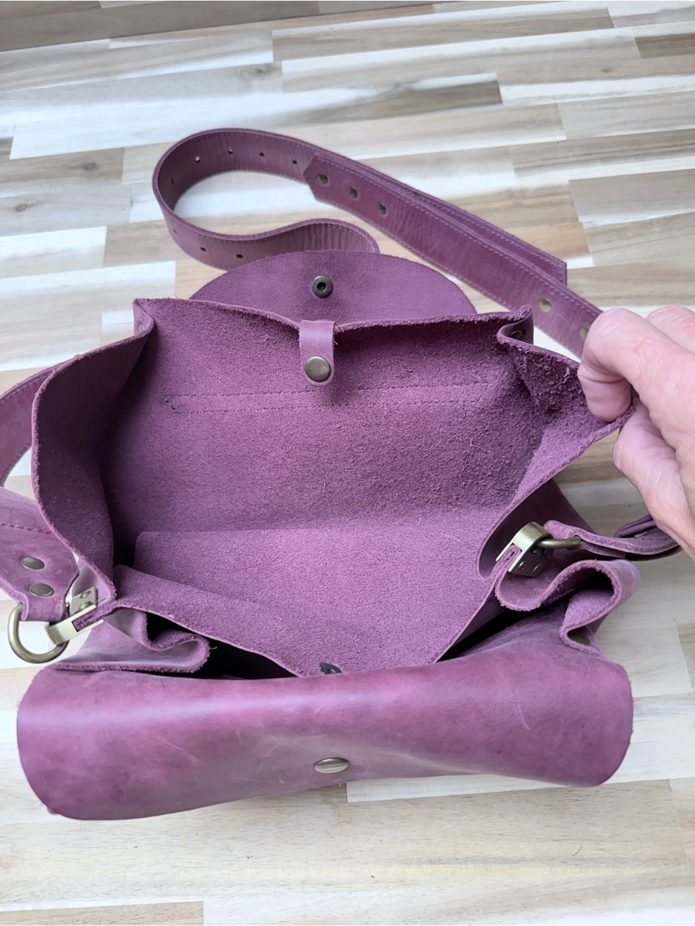 Women’s Leather Crossbody Bag in Plum - Picture 7 of 14